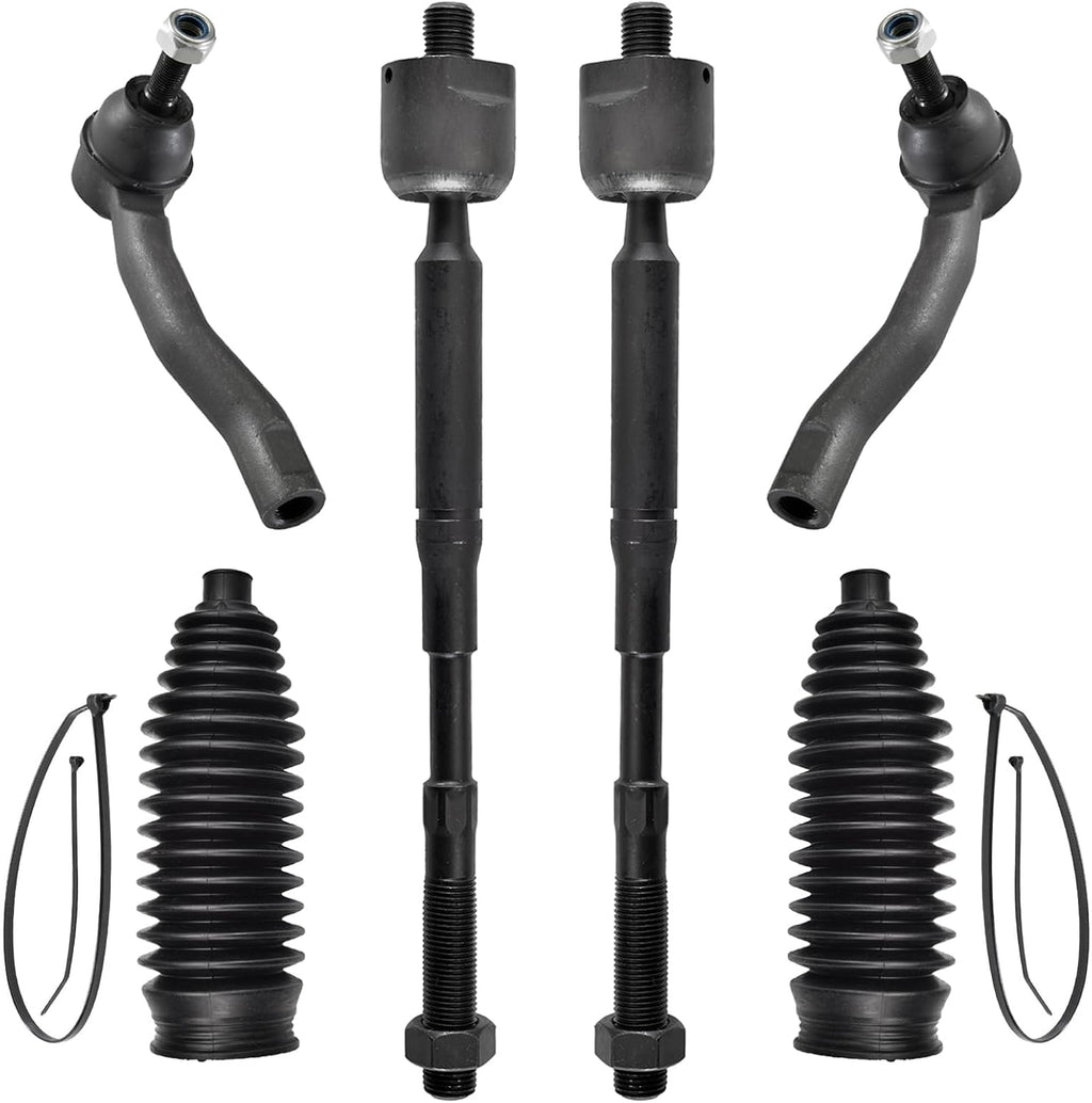 6pcs Front Steering Kit Tie Rod End Inner and Outer and Boots Replacement for Toyota Corolla 2003-2008