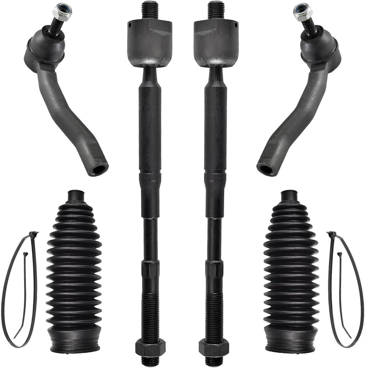 6pcs Front Steering Kit Tie Rod End Inner and Outer and Boots Replacement for Toyota Corolla 2003-2008