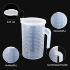Graduated Beaker, 2 Pack 2000ml PP Plastic Liquid Measuring Cup Double Sided Graduations with Handle Lid and Spout
