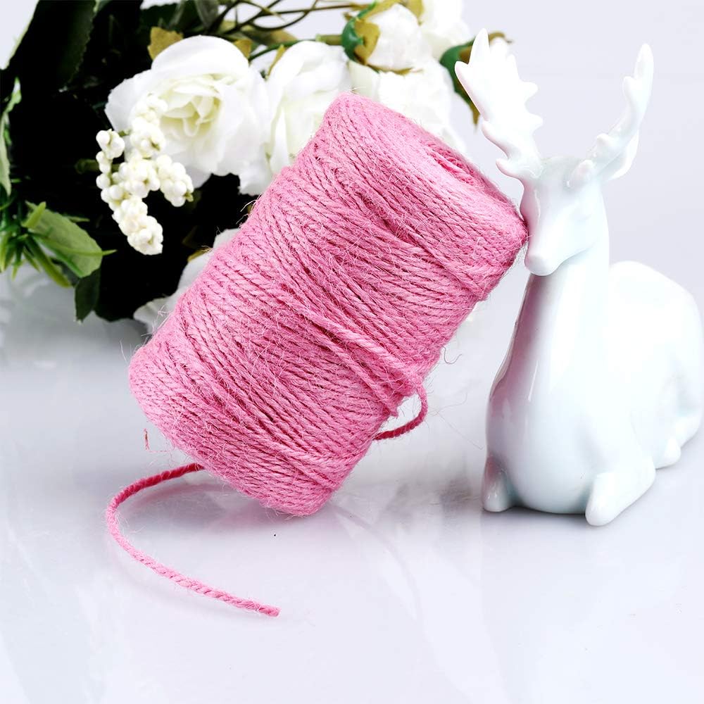 Jute Twine - Natural & Pink, 328 Feet, 2mm, 3-Ply Hemp for Gift Wrapping,DIY Projects & Climbing Plants
