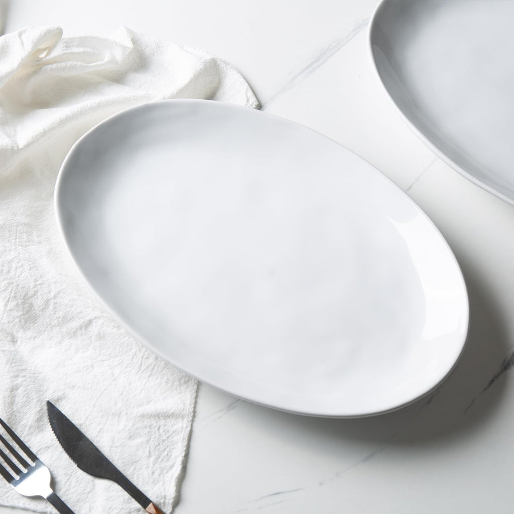 Ceramic Serving Platters, 12" White Serving Dishes, Dinner Plates, Set of 3
