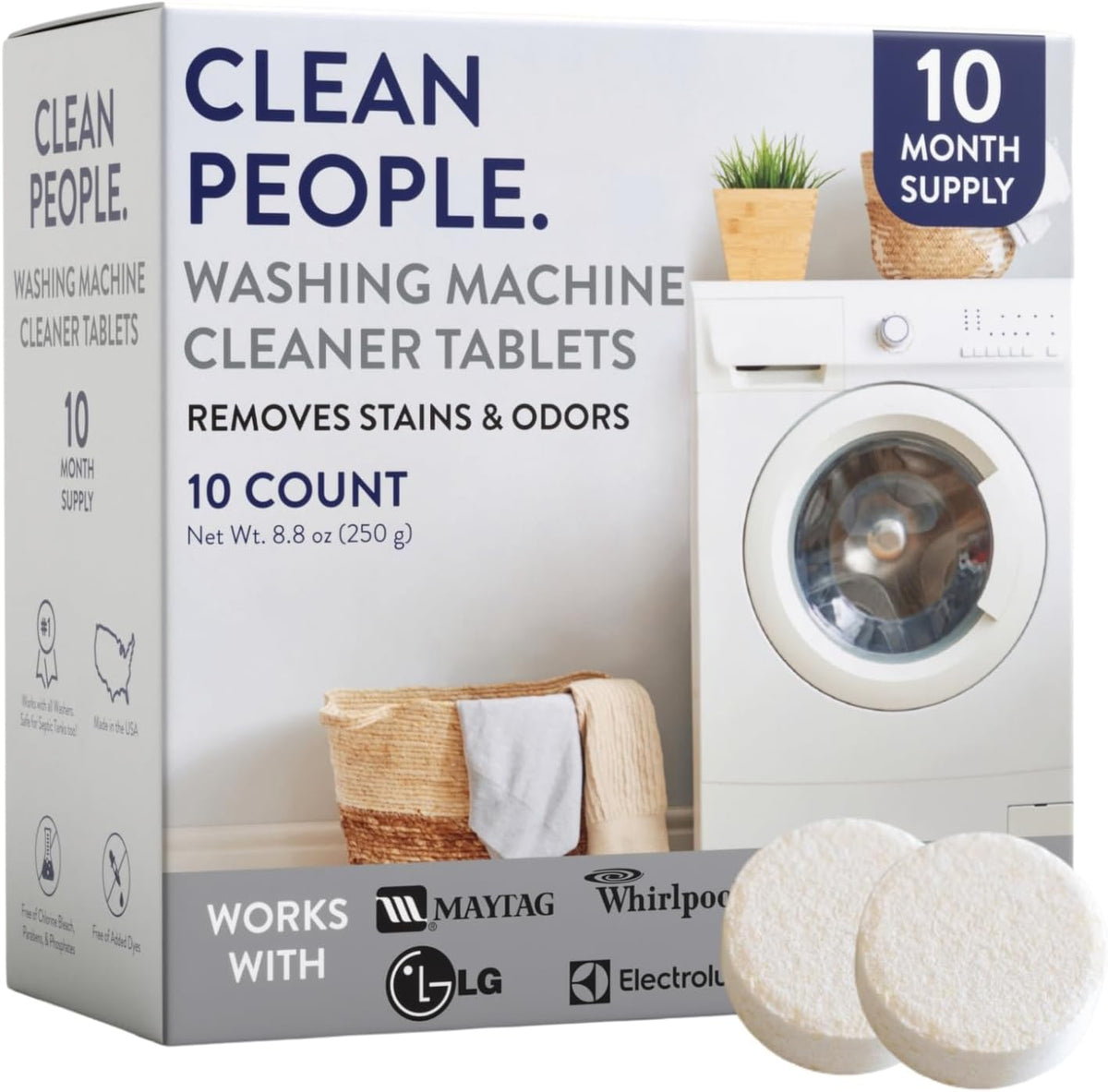 Washing Machine Cleaner - Washer Machine Cleaner Tablets for Removing Odor, Grime & Scale Buildup - Front Load and