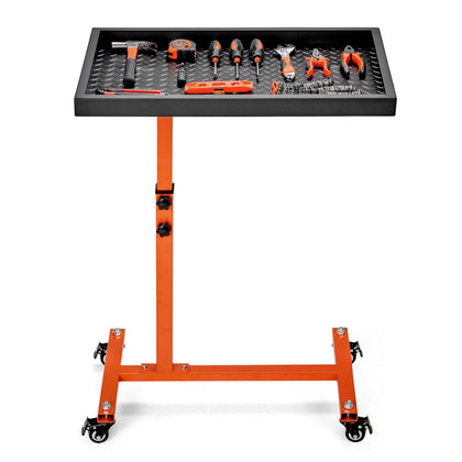 Adjustable Work Table, Mechanic Rolling Tool Tray Table, Orange