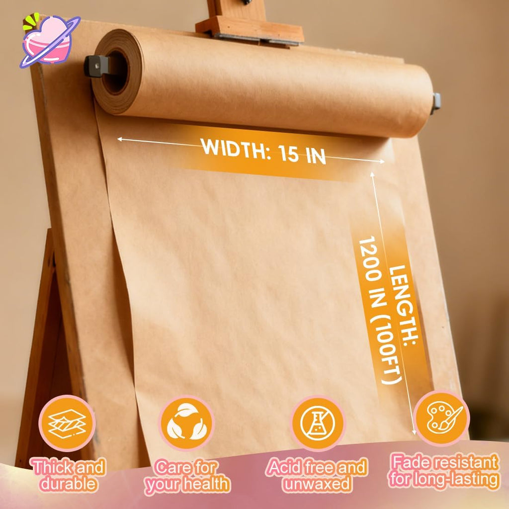 PerkHomy Craft Paper Roll 15" x 1200" (100') Kraft Paper for Gift Wrapping Moving Art Floor Covering Packing Painting