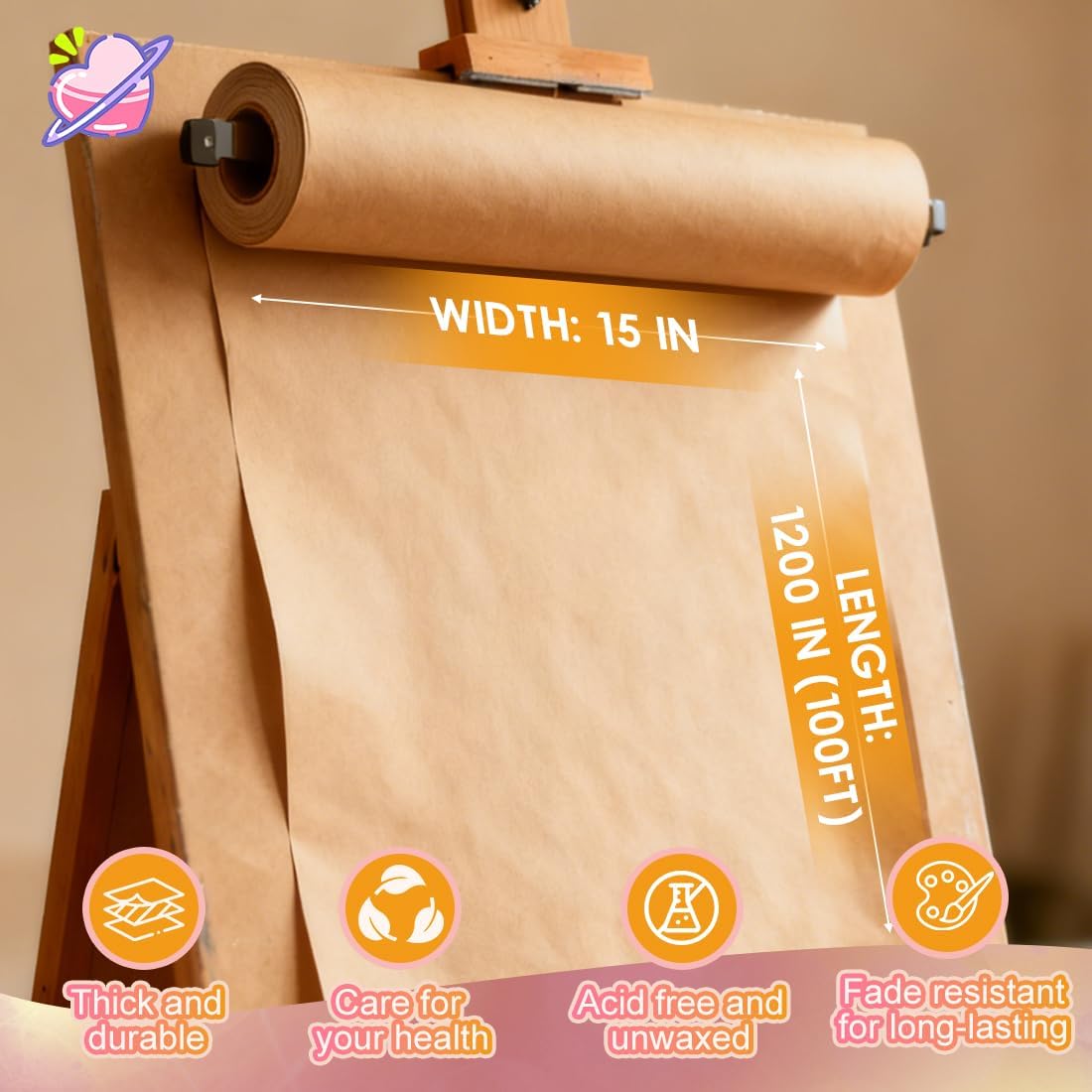 PerkHomy Craft Paper Roll 15" x 1200" (100') Kraft Paper for Gift Wrapping Moving Art Floor Covering Packing Painting