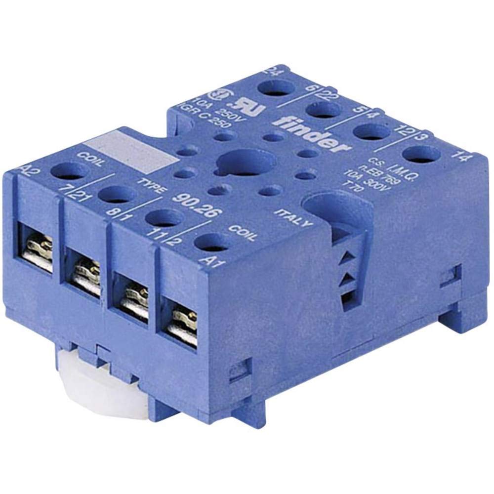 FINDER 90.26 Blue, DIN-Rail/Panel Mount, Plate CLAMP, Relay Socket, Screw Terminal, Socket for 60.12 Relay