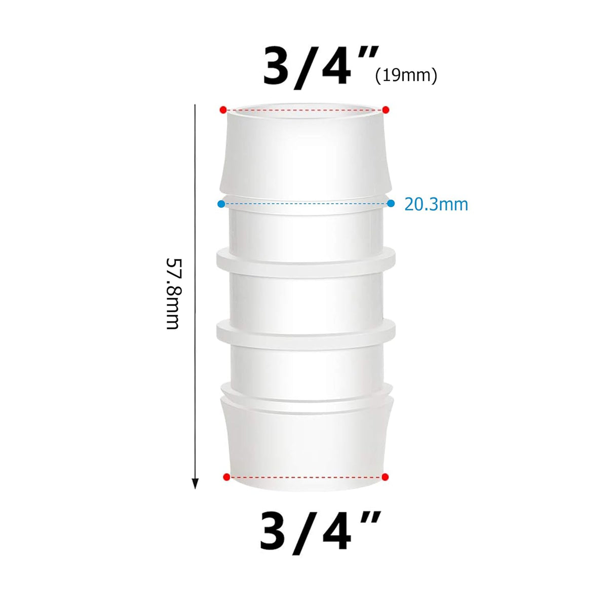 Quickun Plastic Hose Barb Fitting, 3/4" x 3/4" Barbed Splicer Mender Joint Adapter Union Fitting (Pack of 5)