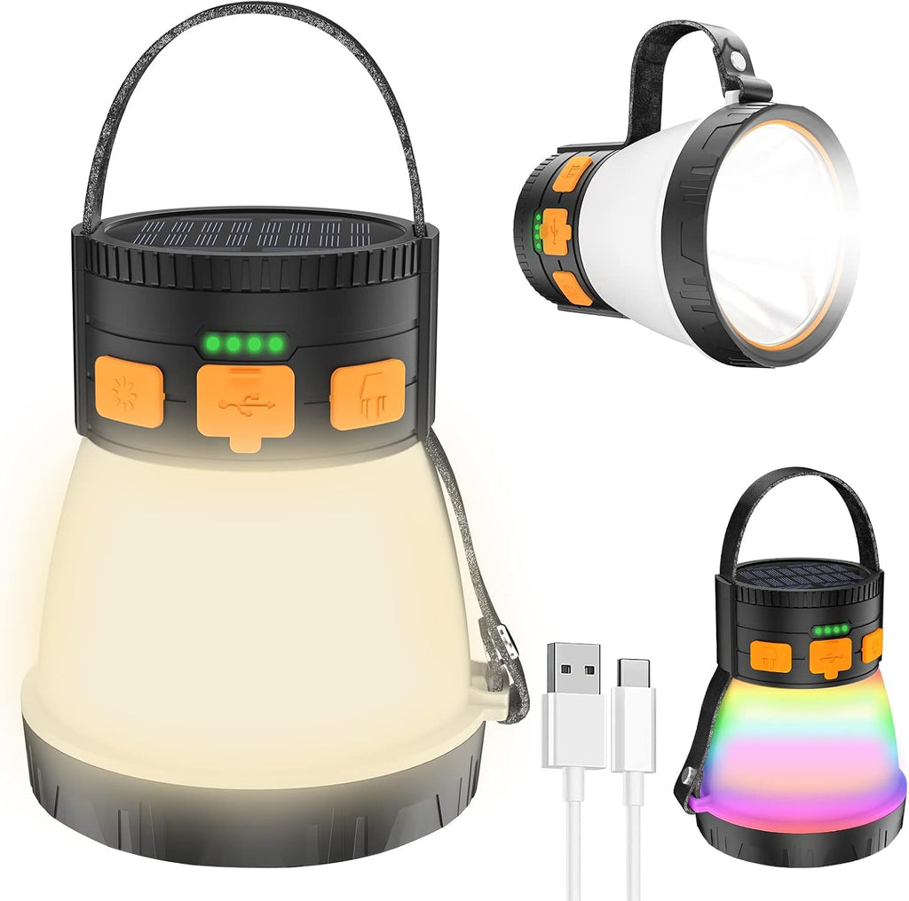 LED Camping Lantern, 1500 Lumens Camping Lantern Rechargeable with Solar Panel Charging, Waterproof, 8 Light Modes