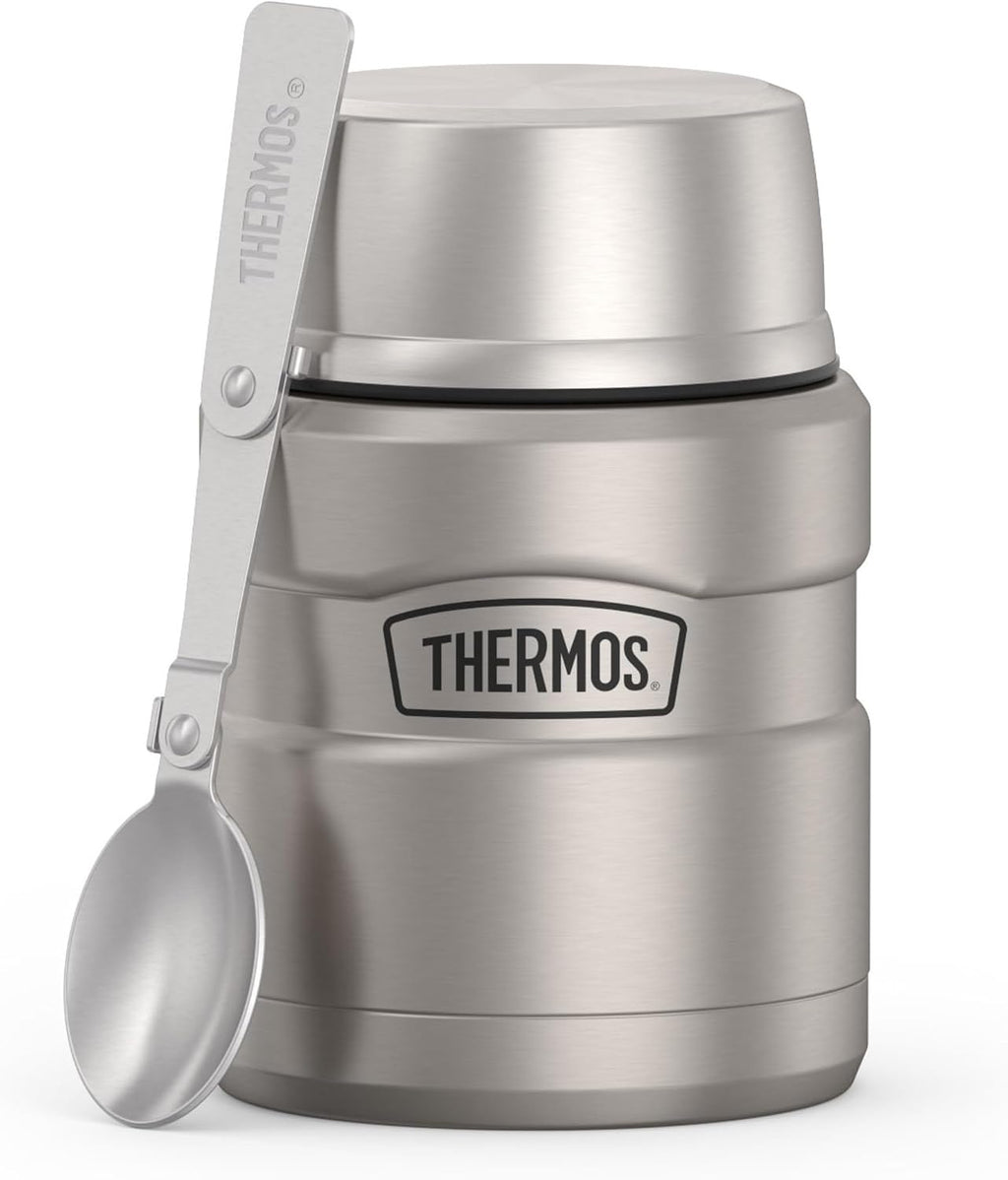 Stainless King Food Jar with Spoon, 16oz, Matte Steel | Stainless Steel Insulated Food Container with Built-In Bowl