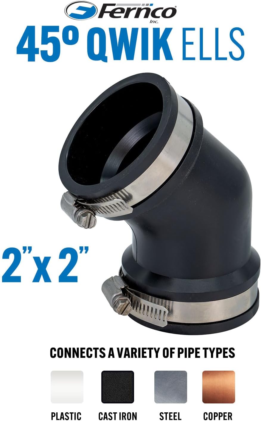 Fernco Qwik Ell 2 in. Hub 45-Degree Flexible PVC Elbow Fitting Connector for DWV