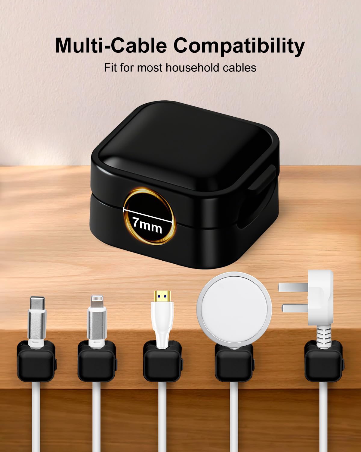 Art3d 8-Pack Black Magnetic Cable Clips, Cord Organizer, Cable Management