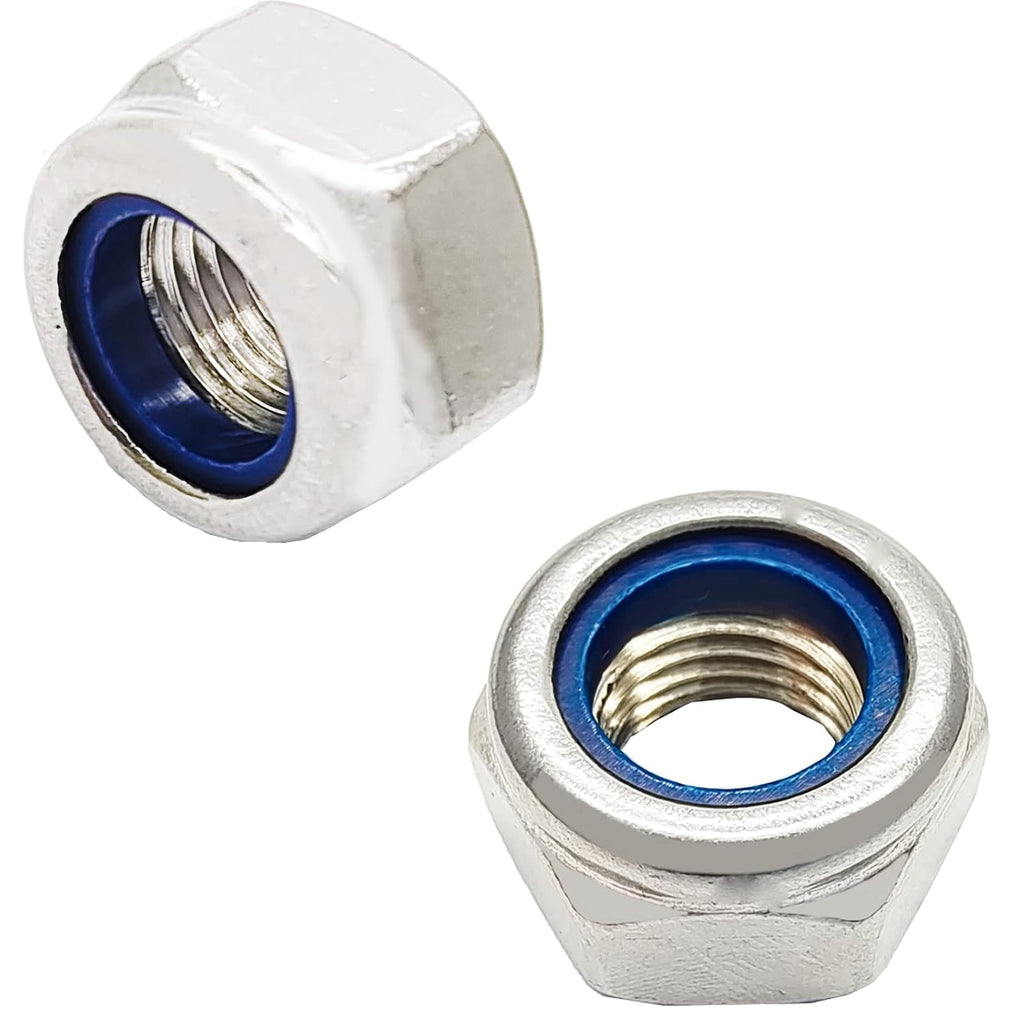 5 Pcs M12 x 1.25mm Metric Fine Thread Nylon Insert Lock Nuts, 304 Stainless Steel Non-Slip Self-Locking Nut