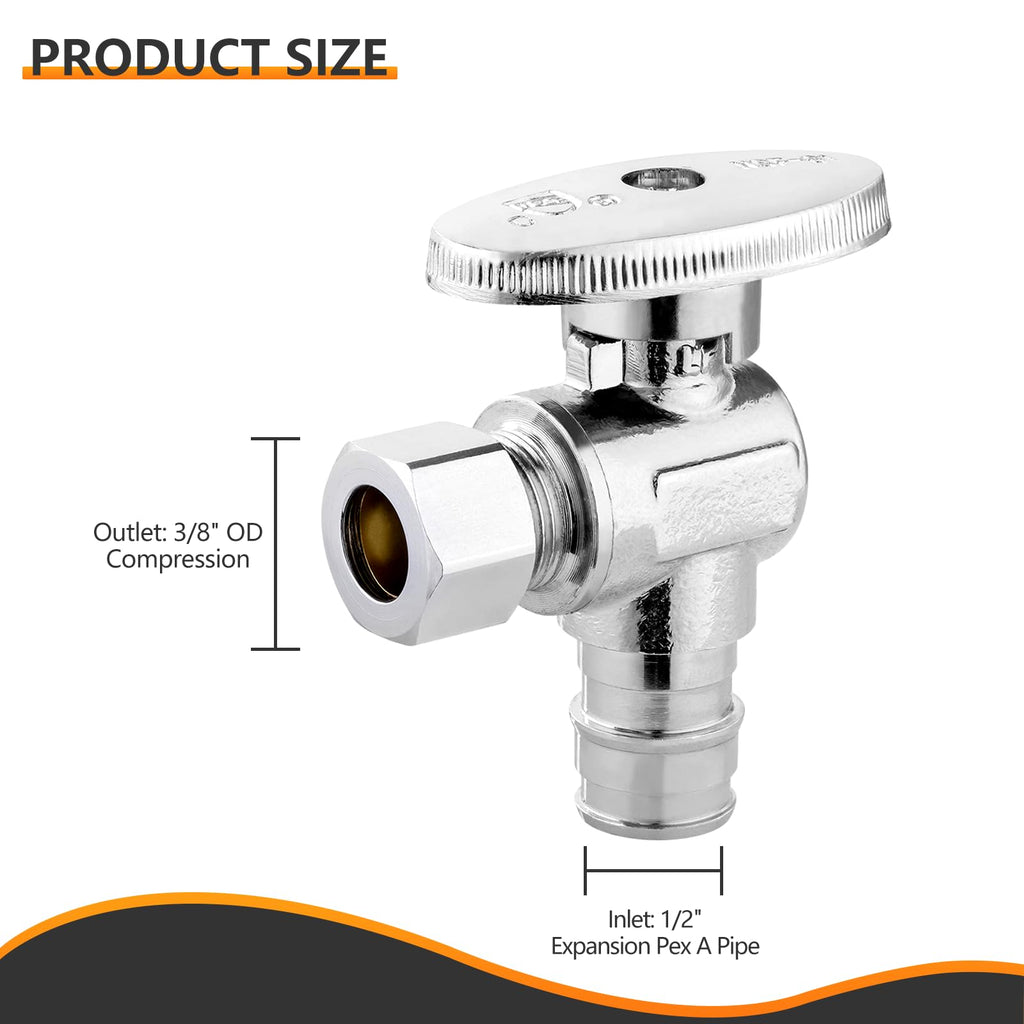 10PC HeSun 1/2" PEX-A x 3/8" OD Comp Angle Stop Valve(VALVE094-10)