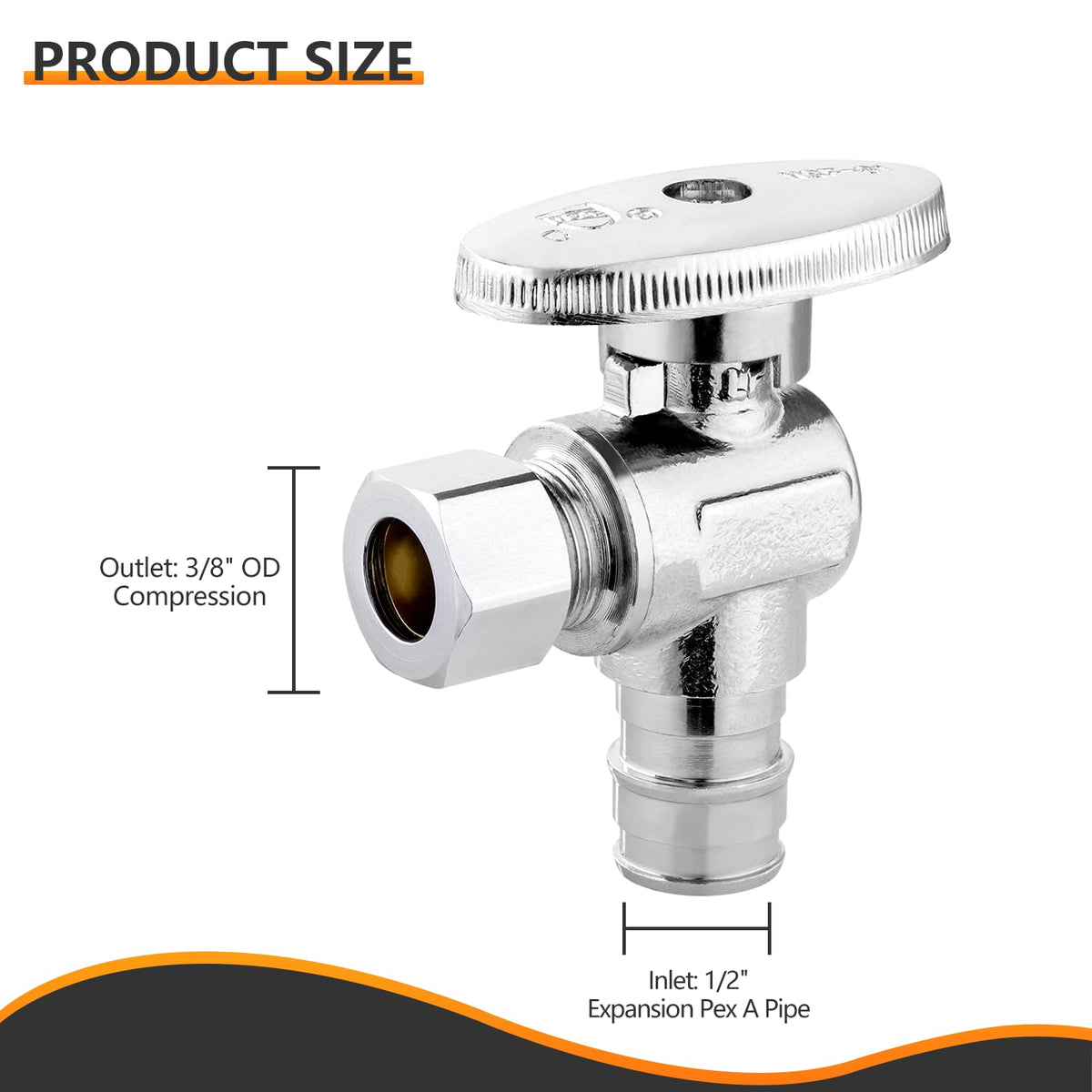 10PC HeSun 1/2" PEX-A x 3/8" OD Comp Angle Stop Valve(VALVE094-10)
