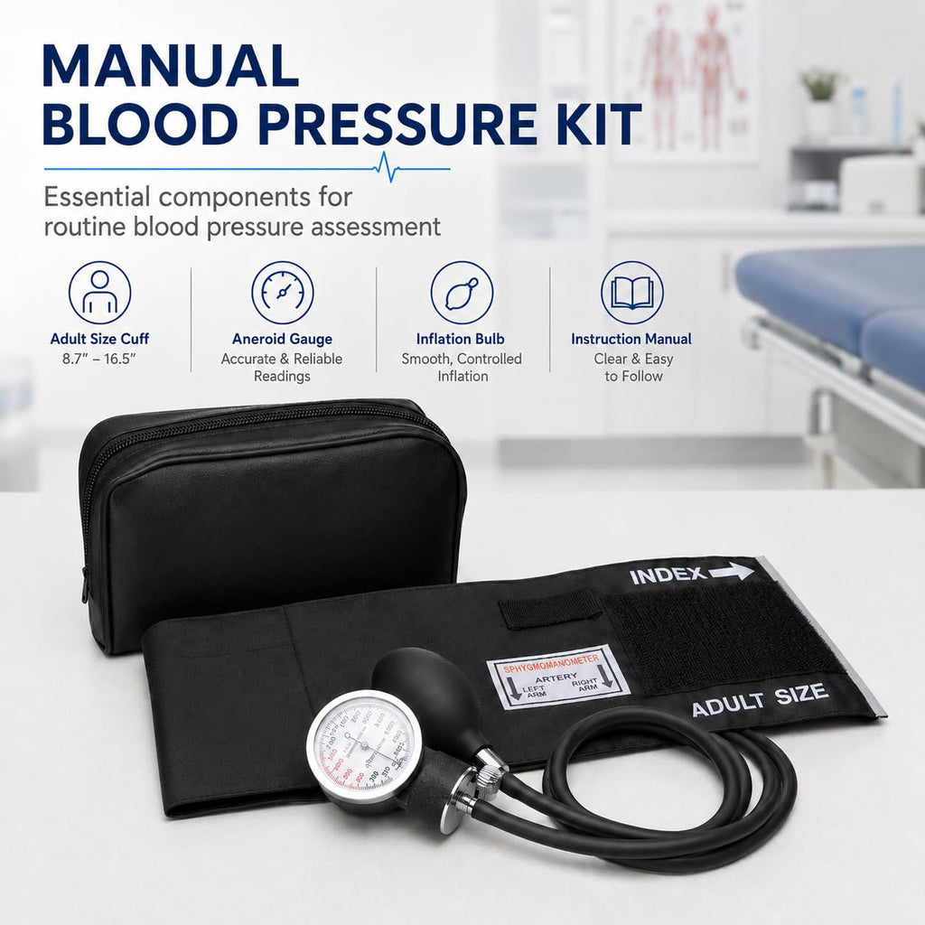 Professional Black Adult Size Blood Pressure Monitor, 8.7”-16.5", Aneroid Sphygmomanometer Medical Supplies, Manual