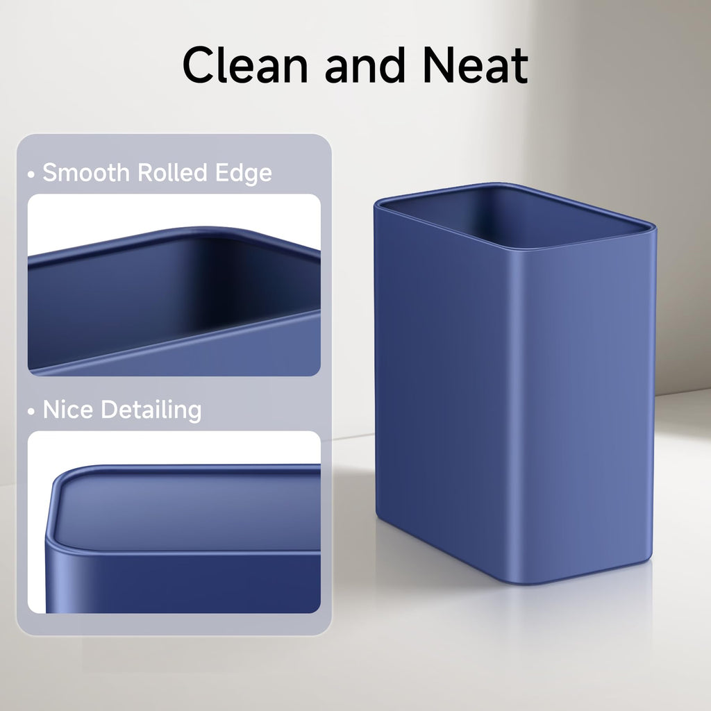 Small Bathroom Trash Can, 2.1 Gallons, Under Sink Wastebasket, Blue