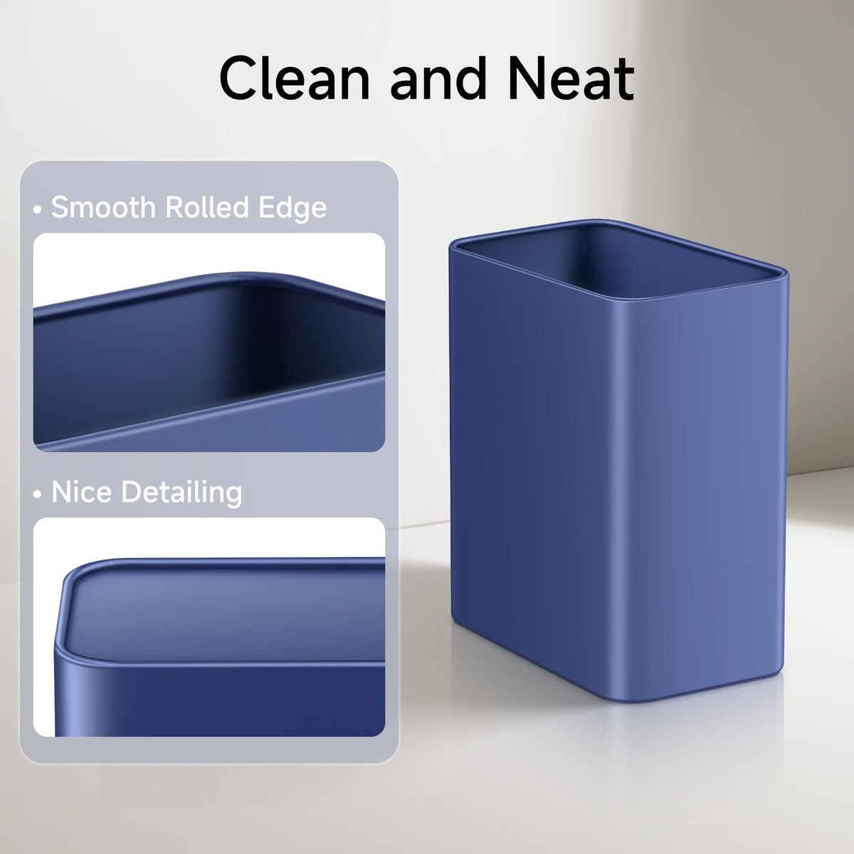 Small Bathroom Trash Can, 2.1 Gallons, Under Sink Wastebasket, Blue