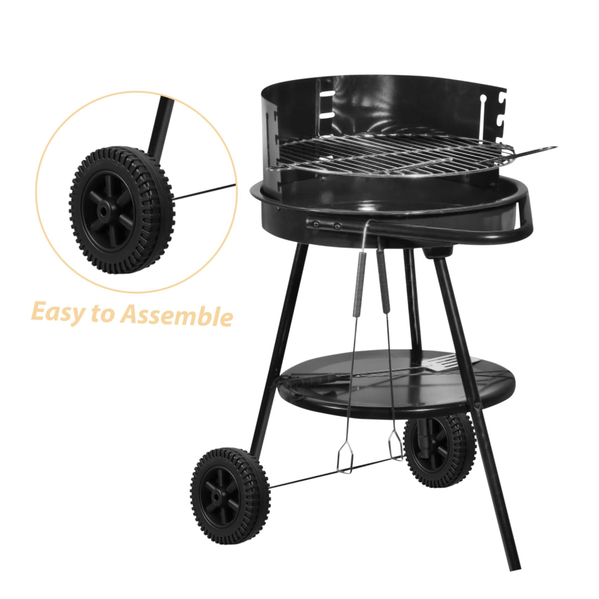 2 Pack 6 Inch BBQ Grill Wheels Replacement Kit, Black Hdpe