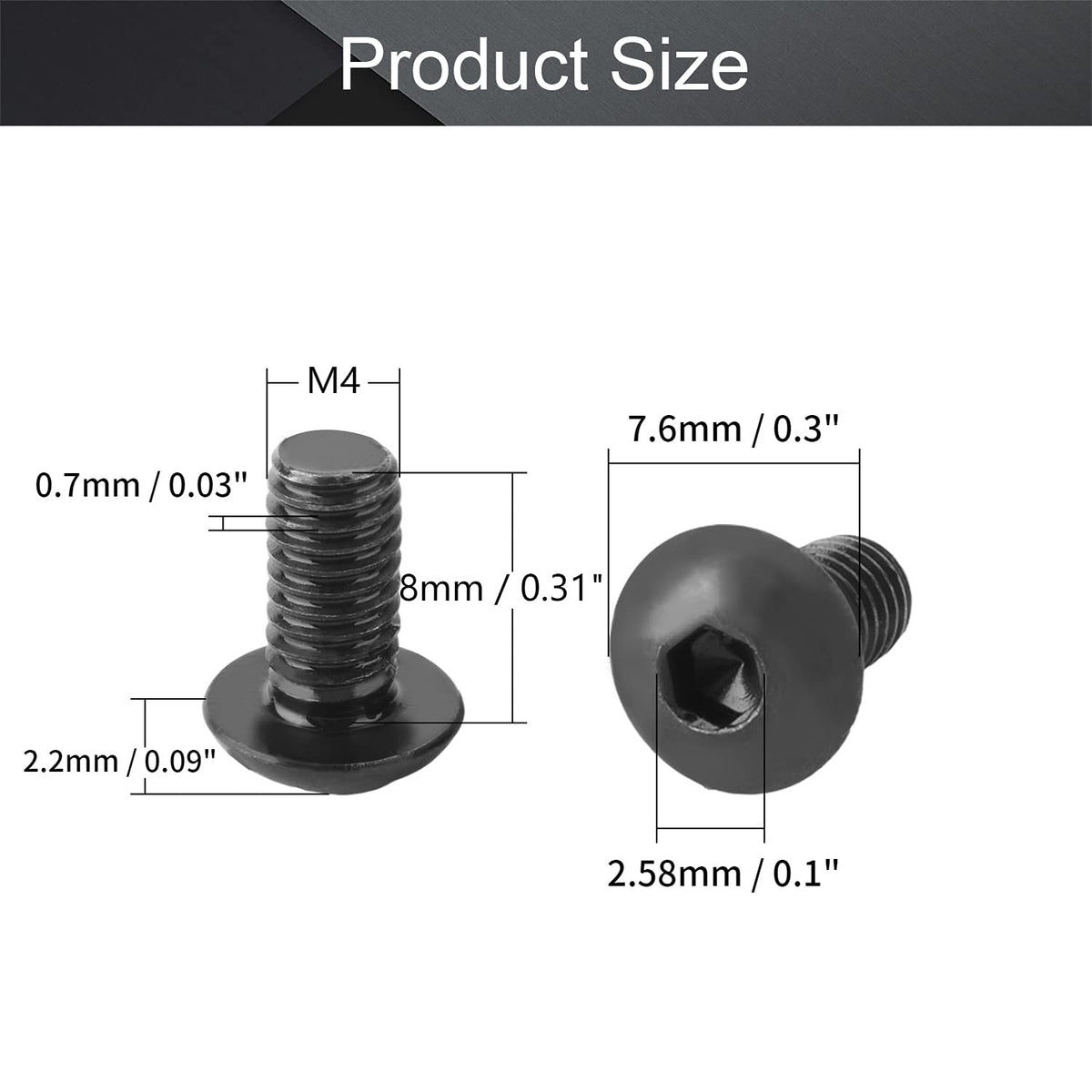 100Pcs M4 x 8mm Button Head Socket Cap Screws, Alloy Steel 10.9 Grade