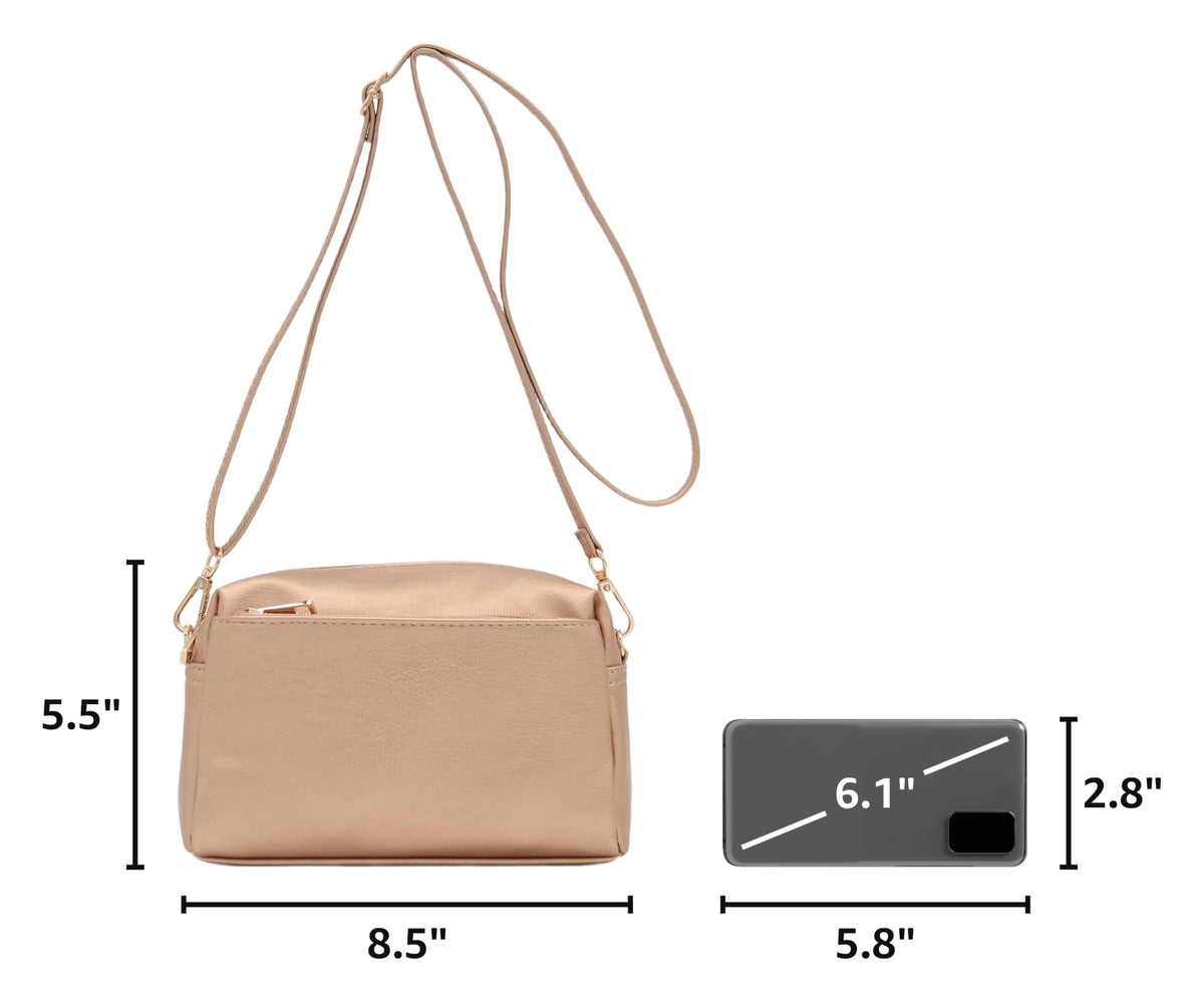 Triple Zip Small Crossbody Bag (Rose Gold)
