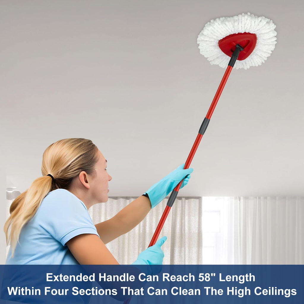 Mop Replace Heads Mop Handle and Base Replacement for O Cedar EasyWring 1-Tank Spin Mop System, 2 Microfiber Mops