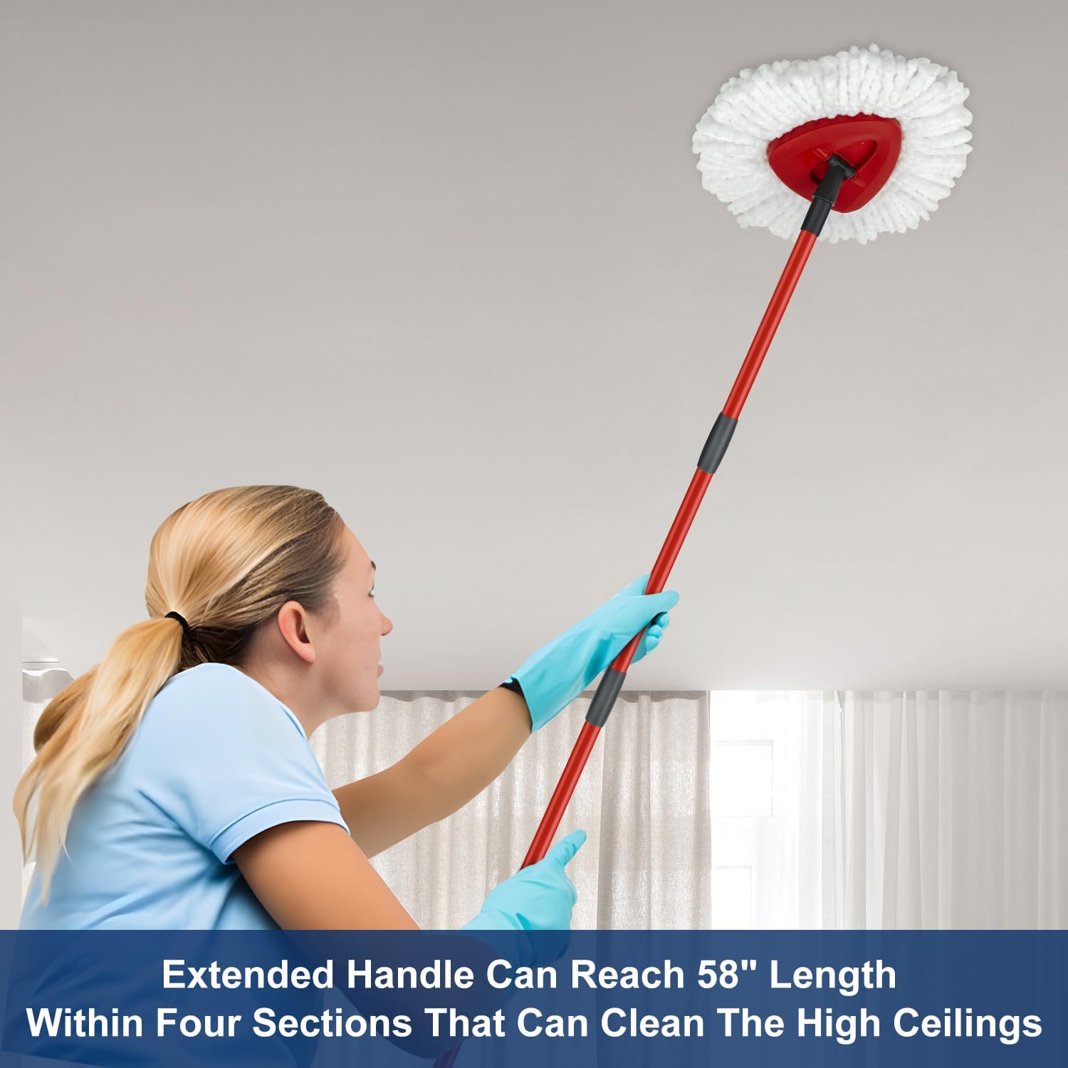 Mop Replace Heads Mop Handle and Base Replacement for O Cedar EasyWring 1-Tank Spin Mop System, 2 Microfiber Mops
