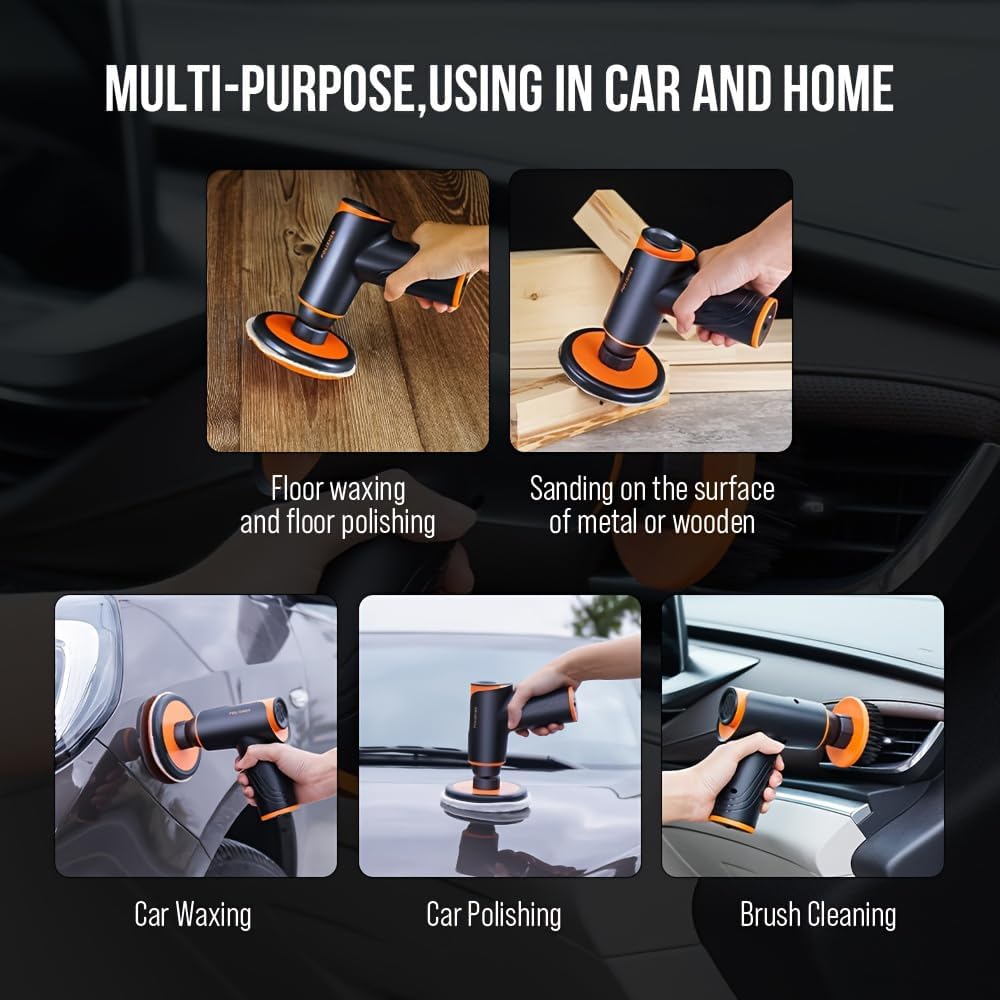 Cordless Electric Sander, Buffer Polisher with 2x2000mAh, Variable Speed 1700—2500 RPM, Car Polisher and Buffers for