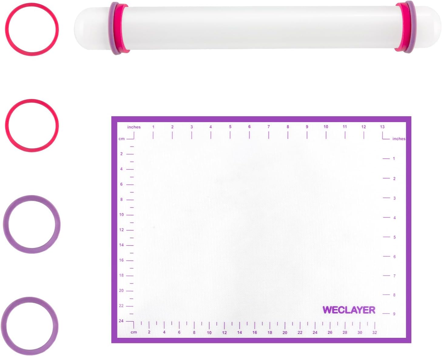 Clay Roller with Thickness Rings and 16" x 12" Silicone Clay Mat with Measurement,Oven-Safe Work Mat with