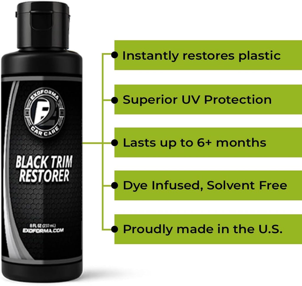 Black Trim Restorer - Lasts 6+ Months, Dye Infused Waterproof Plastic Restorer for Cars - Perfect for Faded Bumpers