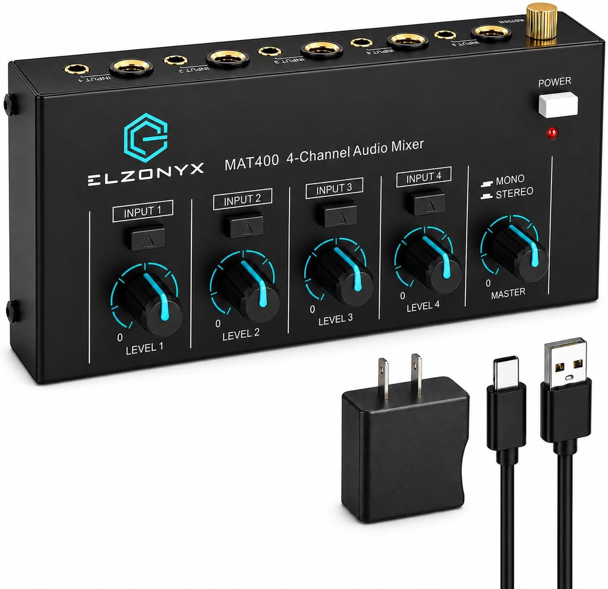 4 Channel Mini Audio Mixer, Stereo Line Mixer with Mono/Stereo Switch, Ultra-Low Noise Sub-Mixer, 1/4" & 1/8" TS/TRS