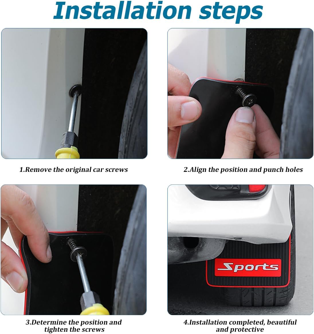 Car Mud Flaps, 4PCS Soft Flexible Bendable Rubber Vehicle Mudguard Splash Guard with Hardware Tool, Auto Exterior