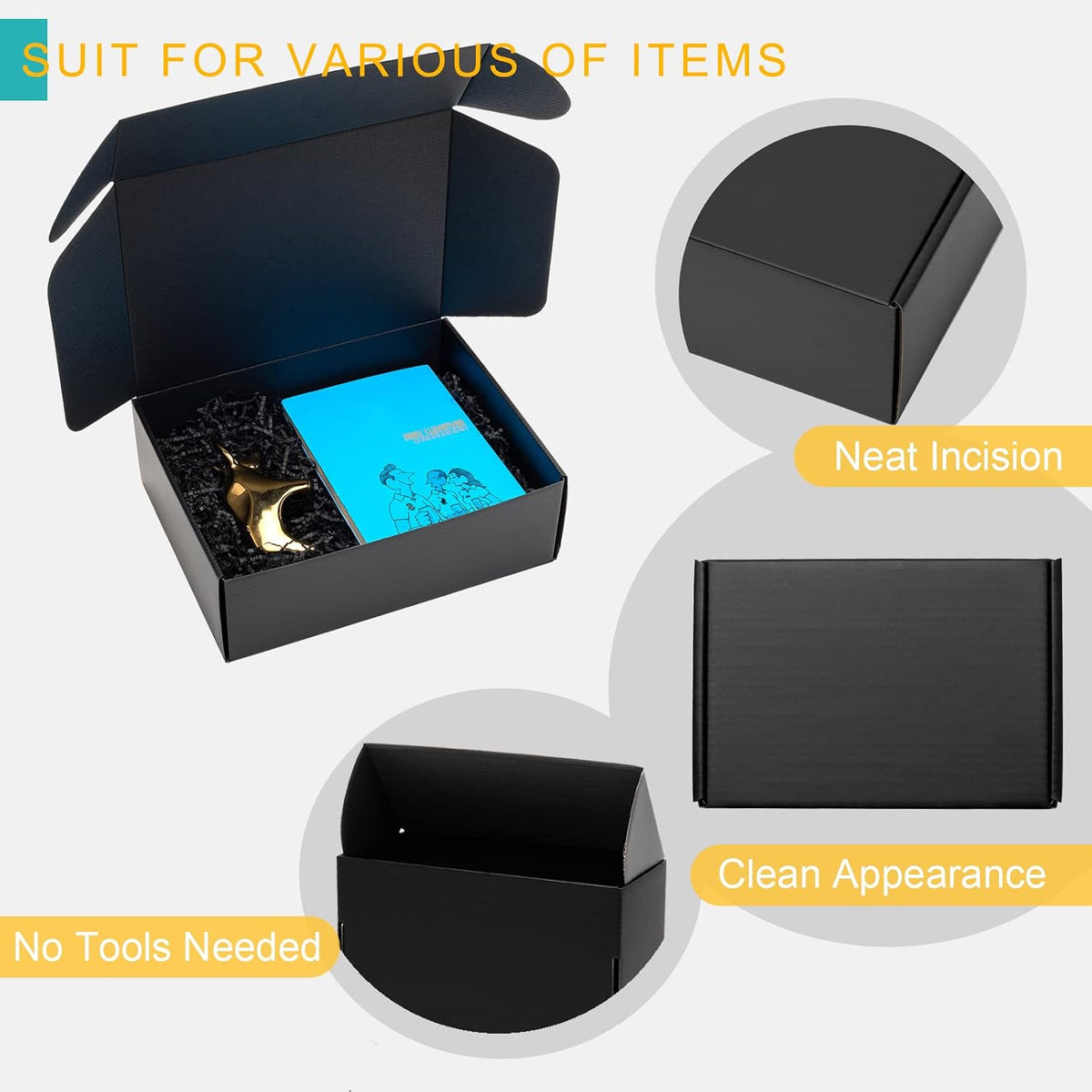 12x9x4" Black Shipping Boxes - 24 Pack Corrugated Cardboard Mailing Box Packaging for Small Business - Tab Locking