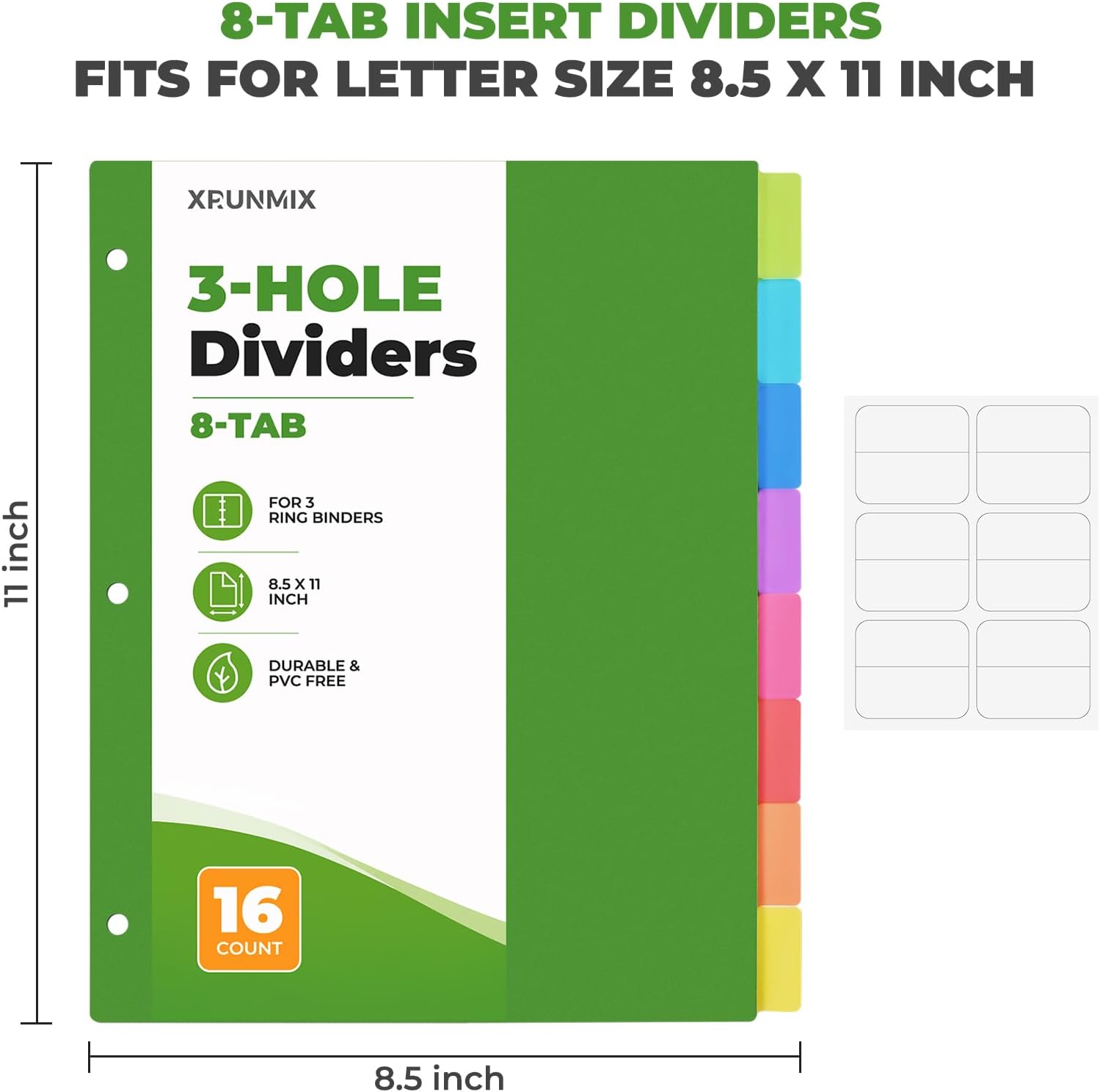 8-Tab Binder Dividers, Plastic (PVC Free) Dividers for 3 Ring Binder, Letter Size, 3-Hole Punched Index Dividers for