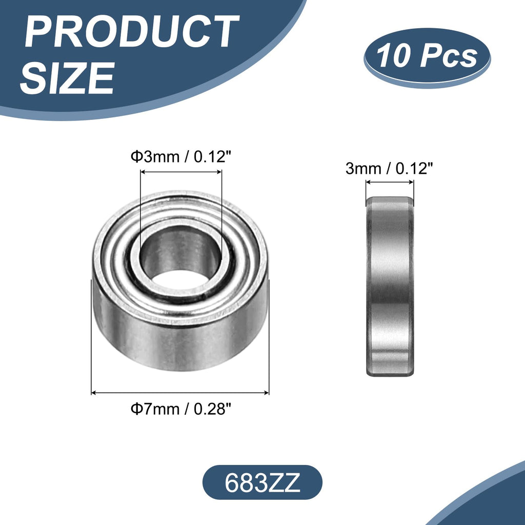 uxcell 10Pack 683ZZ Deep Groove Ball Bearings 3x7x3mm Chrome Steel ABEC5
