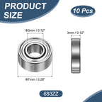 uxcell 10Pack 683ZZ Deep Groove Ball Bearings 3x7x3mm Chrome Steel ABEC5