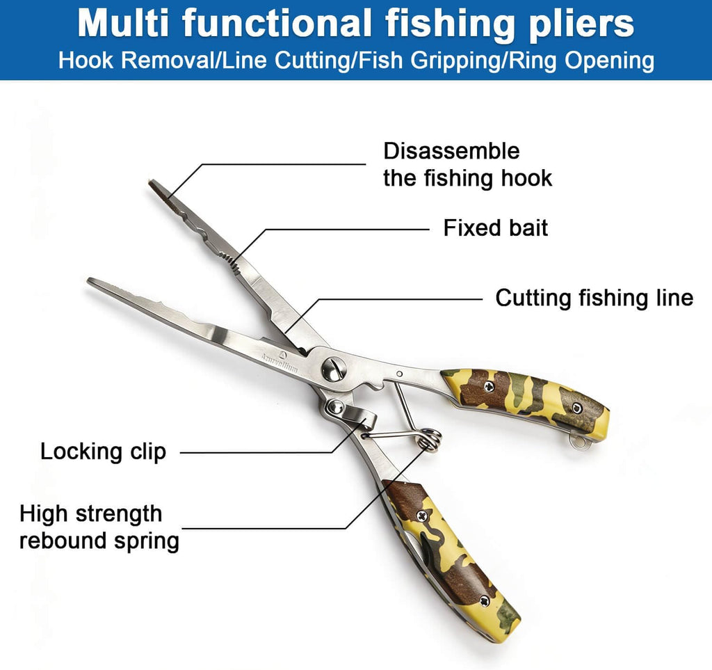 Needle Nose Fishing Pliers - Stainless Steel Hook Remover | Features long nose design, braid line cutter, and split