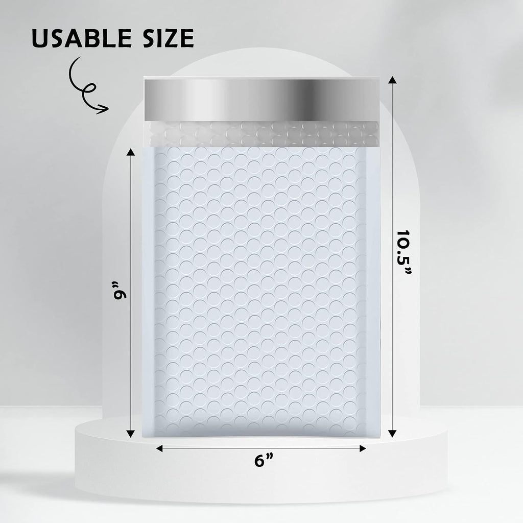 White Poly Bubble Mailers 6x10 25 Pack Usable 6x9