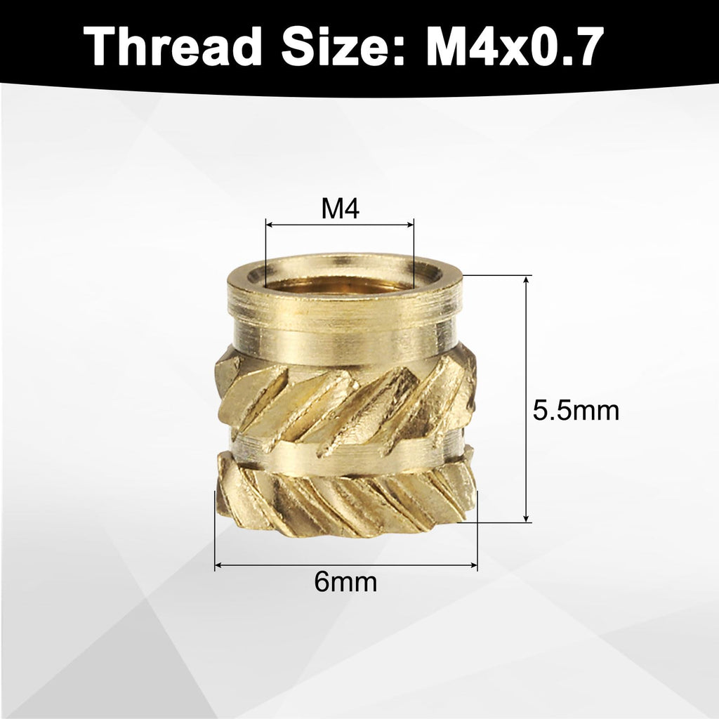 uxcell 50pcs M4 Threaded Inserts Brass Heat Set Insert M4x5.5mm, OD 6mm Knurled Insert Nuts, 3D Printing Brass Nuts Female Threaded Inserts Nuts