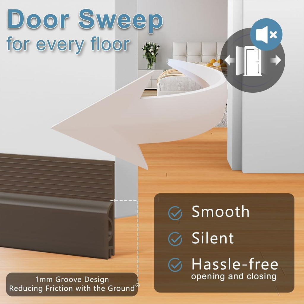 Door Draft Stopper, Door Sweep, Weather Stripping Seal 39Inch Brown | Silicone Draft Stopper for Bottom of Door