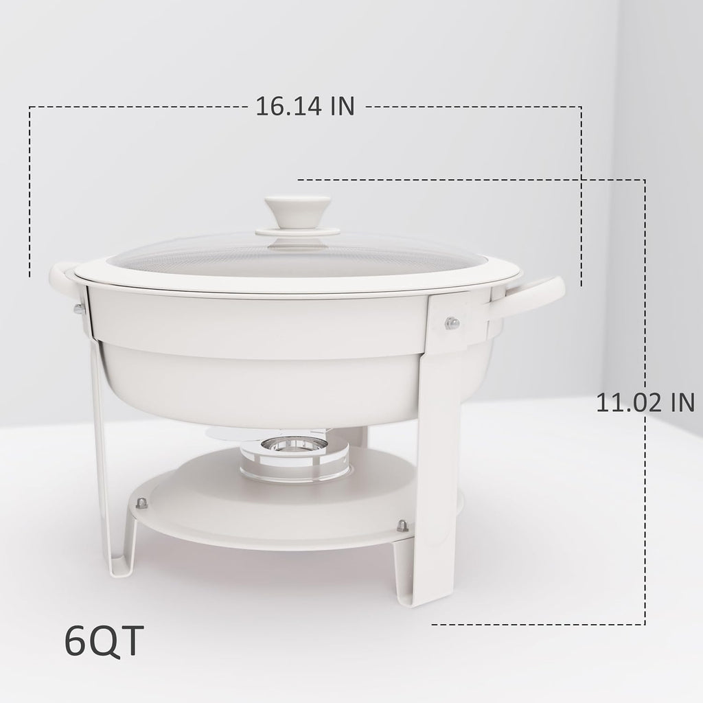 Chafing Dishes for Buffet, 6QT Round, White Granite, 4 Pack | Granite-coated stainless steel pans, clear white