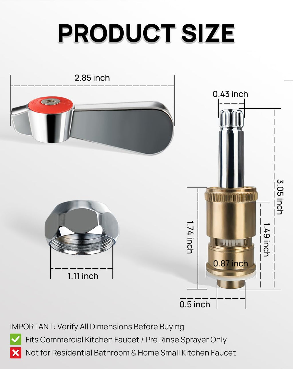 Phivan Hot & Cold Side Ceramic Handle Stem Assembly for Commercial Faucet