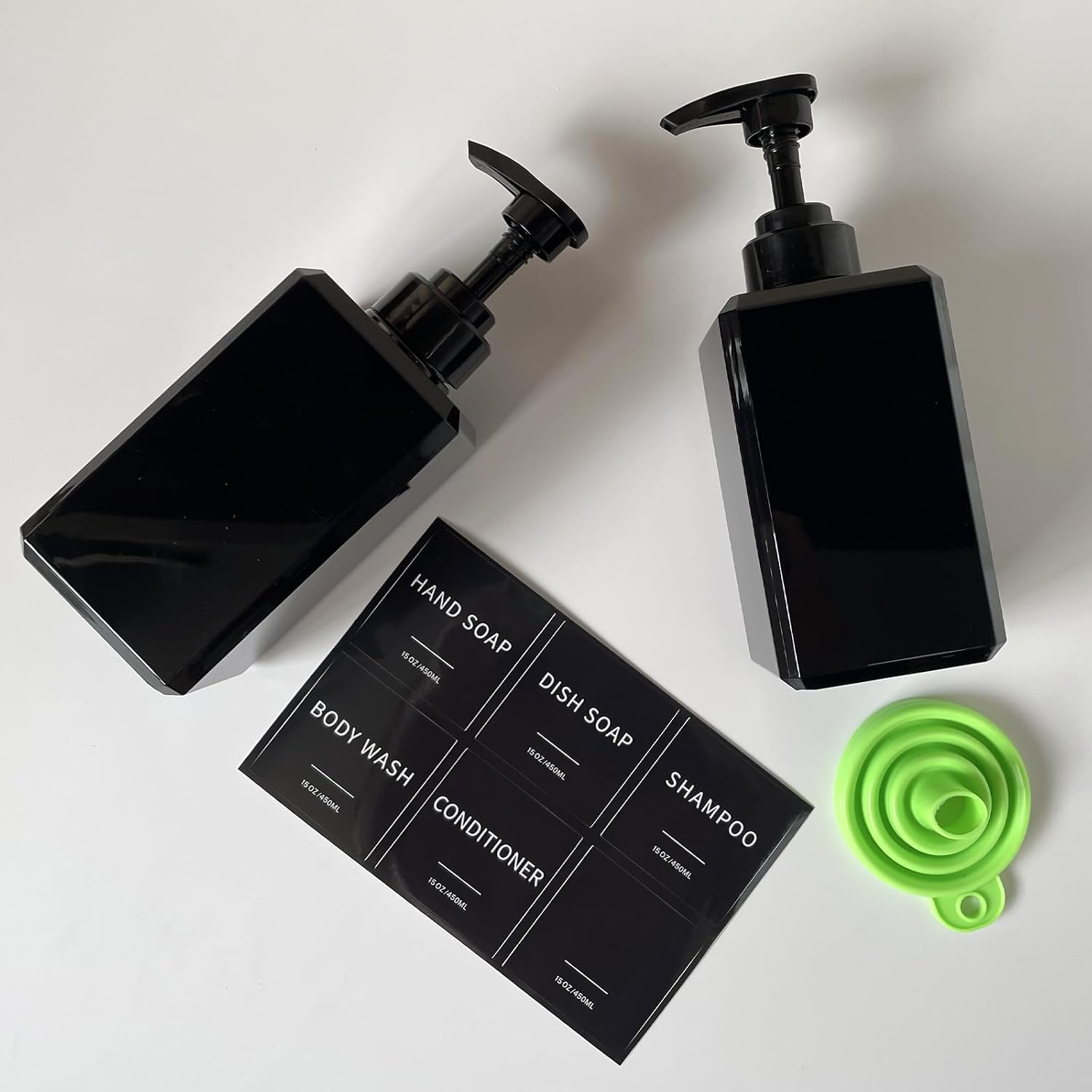 Black Soap Dispenser with Waterproof Labels, Thickened Plastic Hand Soap Dispenser for Bathroom, Kitchen Dish Washing