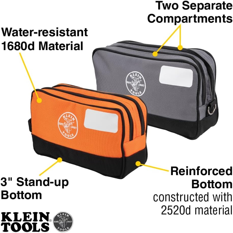 Klein Tools Tool Pouch, Dual Compartments, Heavy-Duty Tool Bag Organizer, Multipurpose Bag