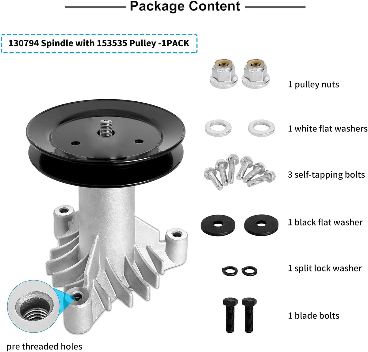 130794 Spindle 153535 Pulley Compatible with Craftsman Mower - Spindle Assembly with Pulley Compatible with Craftsman
