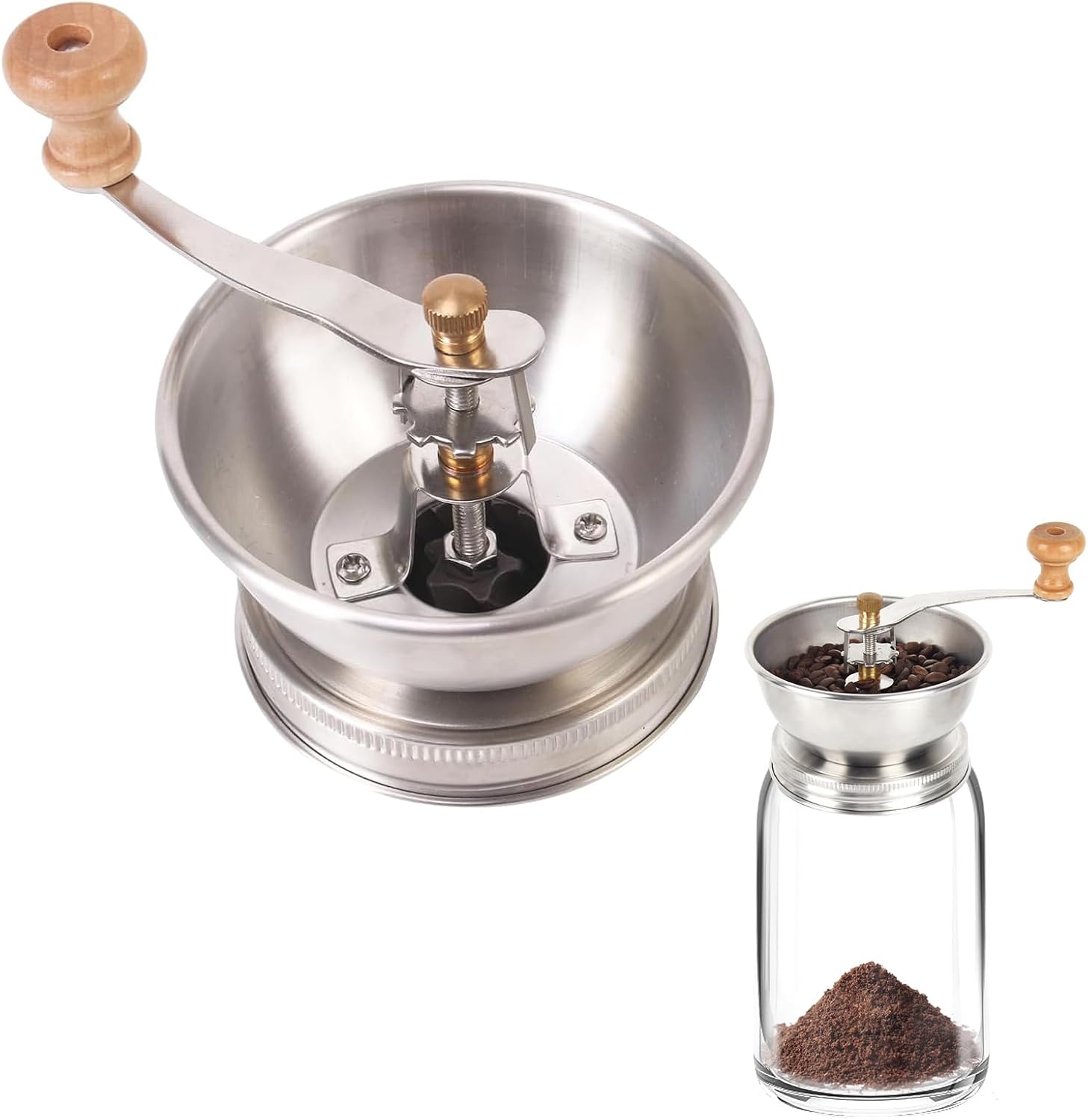 Mason Jar Coffee Grinder, Manual Coffee Grinder Lid Attachment for Wide Mouth Mason Jars, Stainless Steel Mason Jar