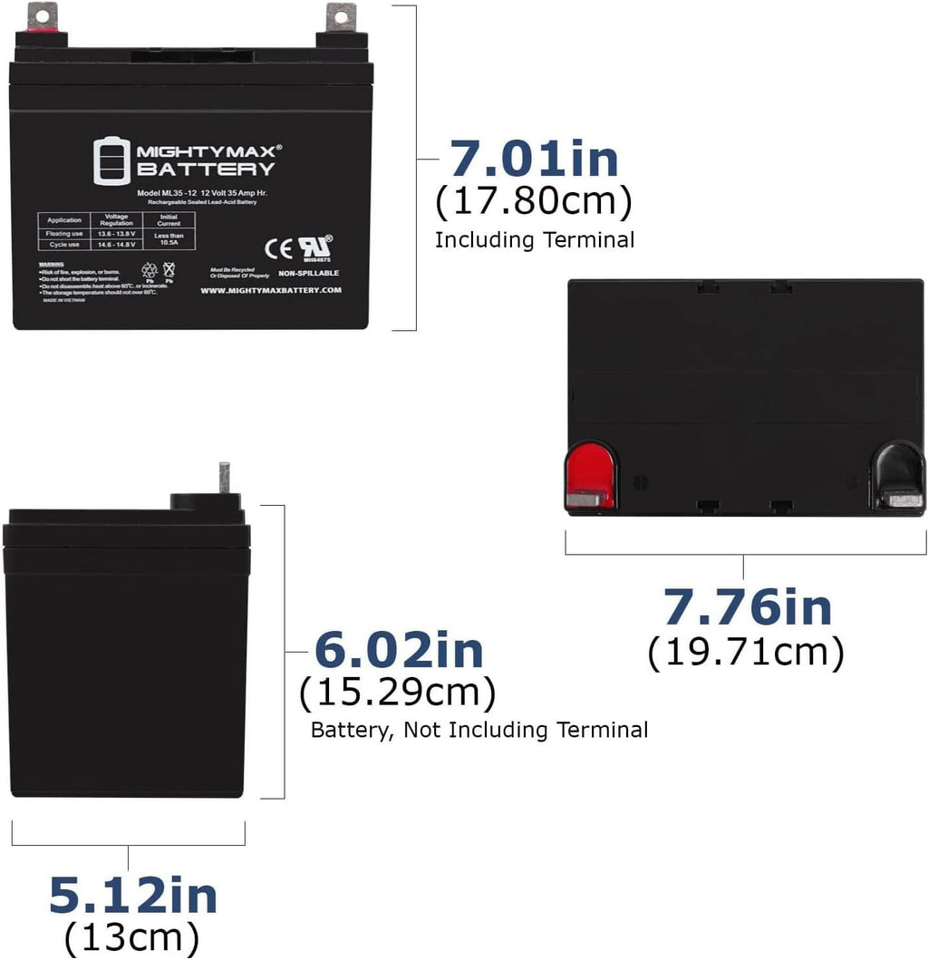 Mighty Max Battery 12V 35AH SLA Replacement Battery for Pride Victory Scooter - 2 Pack