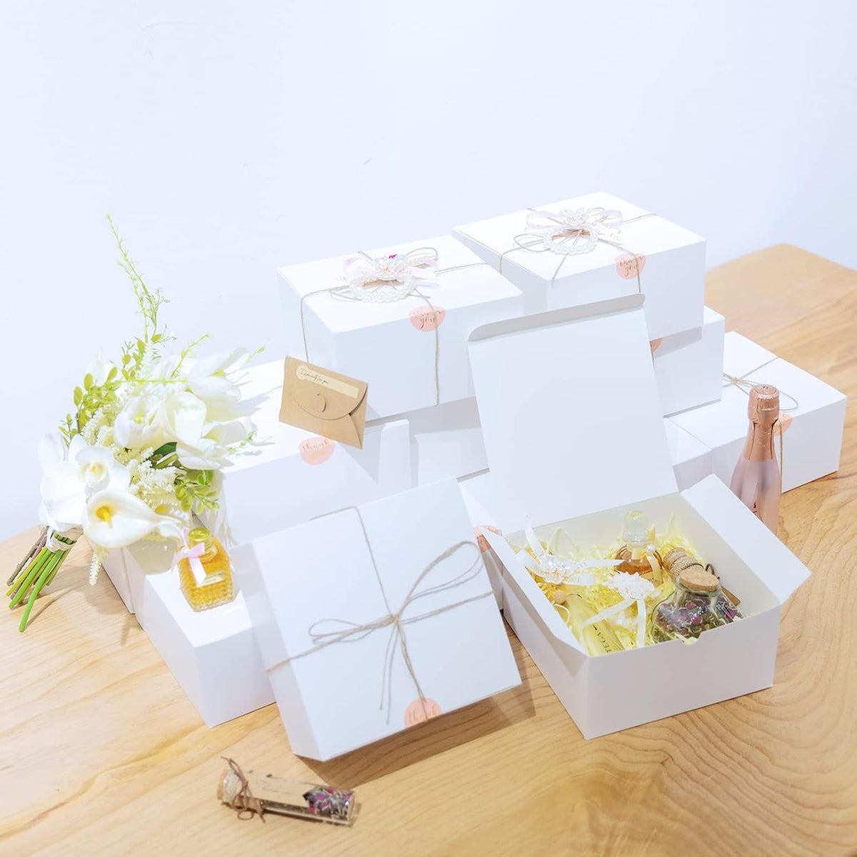 White Gift Boxes with Lids 12 Pack 8x8x4 in