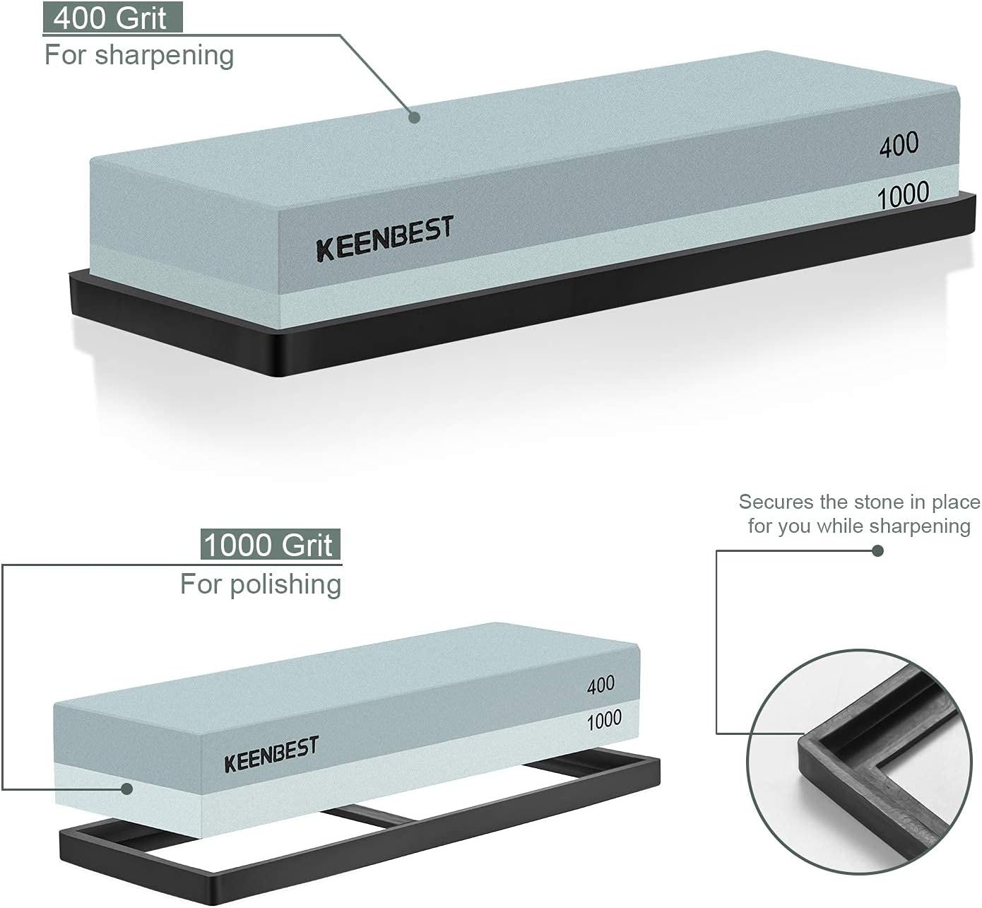 Actual Grit Premium Material Sharpening Stone 2 Side 400 1000 Whetstone Set Kitchen Knife Sharpener Stone Wet Stones