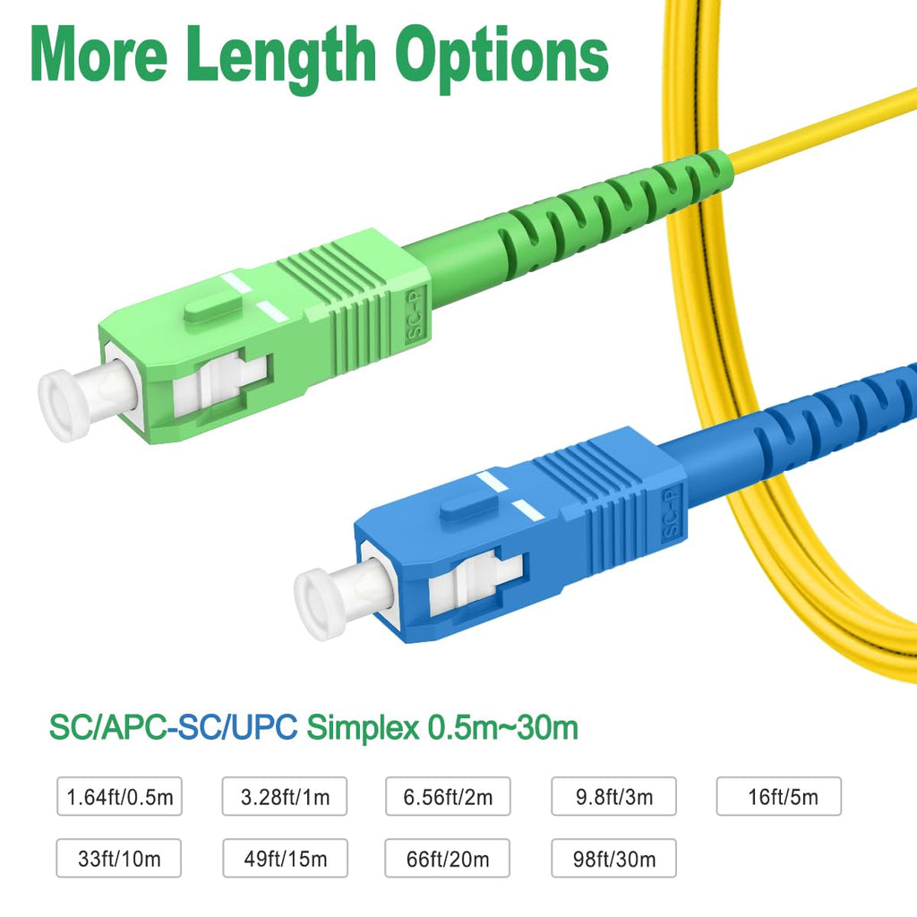 Single Mode SC/UPC to SCA Fiber Optic Internet Cable, 30ft/10m