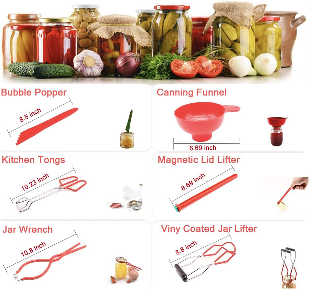 Canning Starter Kit - Supplies, Tools, Equipment - Pot Set, Funnel, Magnetic Jar Lifter, Jar Wrench, Lid Lifter